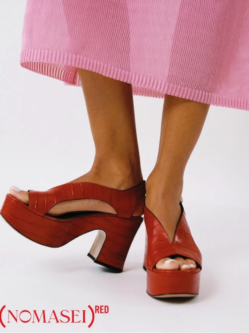 Nomasei Red Platform Peep-Toe Heels